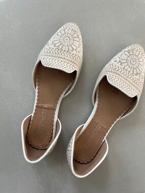 Restricted White Embroidered D'Orsay Pointed-Toe Flats